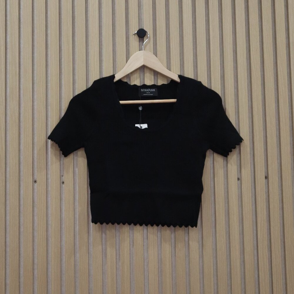 MINKPINK Laura Scallop Knit Tee Black - Picture 2 of 7